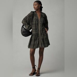 NWT By Anthropologie Long-Sleeve Zip-Front Mini Dress